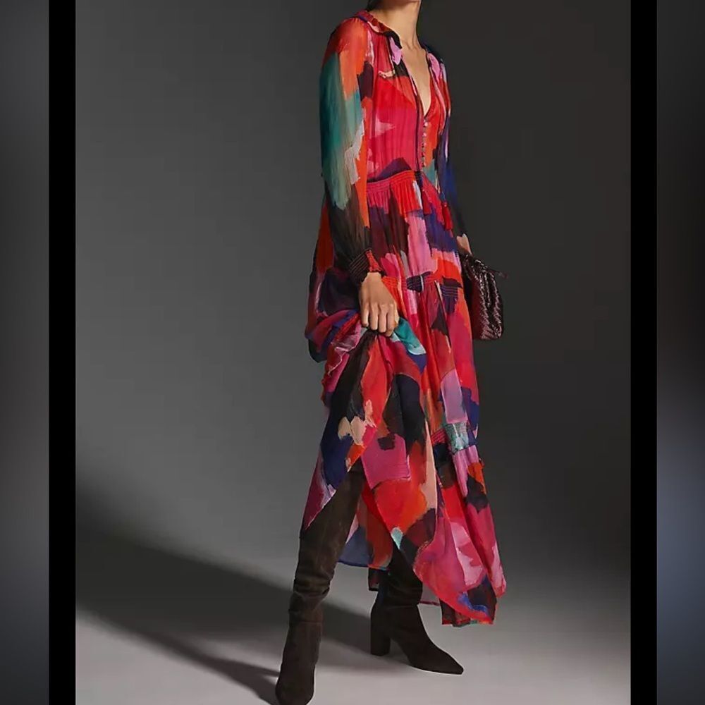Anthropologie The Marais Printed Chiffon Maxi Dress NWOT - Picture 1 of 3
